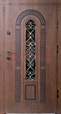 Стальная коричневая дверь с виноритом и МДФ ДВТ-81 в Воскресенске