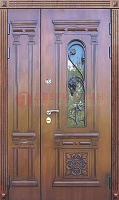 Железная коричневая филенчатая дверь с виноритом и МДФ ДВТ-85 в Воскресенске