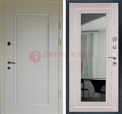 Стальная светлая дверь c МДФ Белый дуб с зеркалом ДЗ-102 в Воскресенске