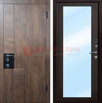 Коричневая металлическая дверь c МДФ с зеркалом ДЗ-106 в Воскресенске