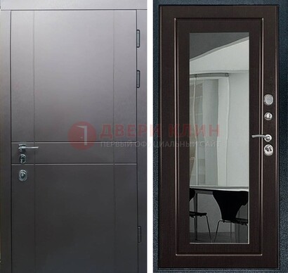 Входная дверь с порошковым напылением Темное серебро c МДФ Венге с зеркалом ДЗ-108 в Воскресенске