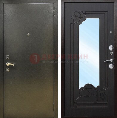 Железная темная дверь c порошковым напылением и МДФ с узором и зеркалом ДЗ-111 в Воскресенске