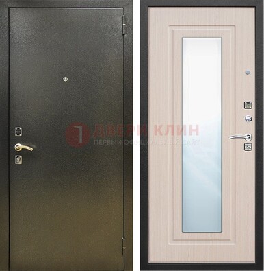 Входная темная дверь c порошковым покрытием и МДФ Белый дуб и зеркалом ДЗ-112 в Воскресенске