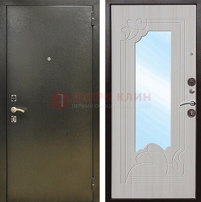 Входная темно-серая дверь c порошковым покрытием и МДФ с резьбой и зеркалом ДЗ-113 в Воскресенске