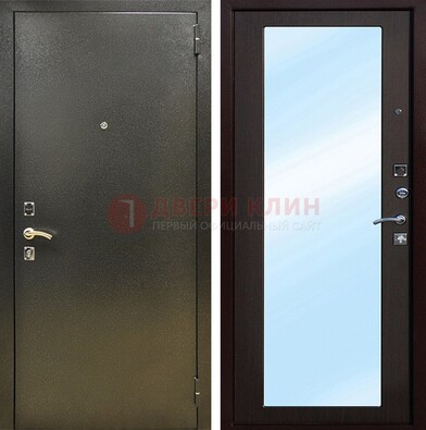 Входная темно-серая дверь c порошковым покрытием и МДФ с зеркалом ДЗ-114 в Воскресенске