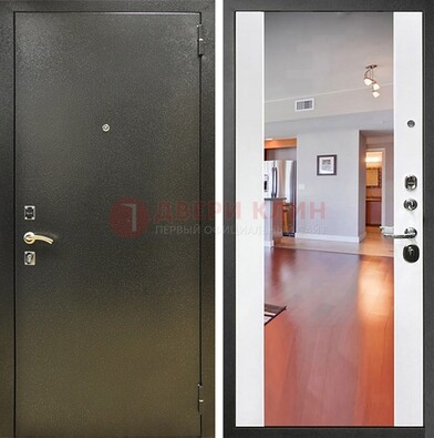 Входная темно-серая дверь c порошковым покрытием и Белой МДФ с зеркалом ДЗ-115 в Воскресенске