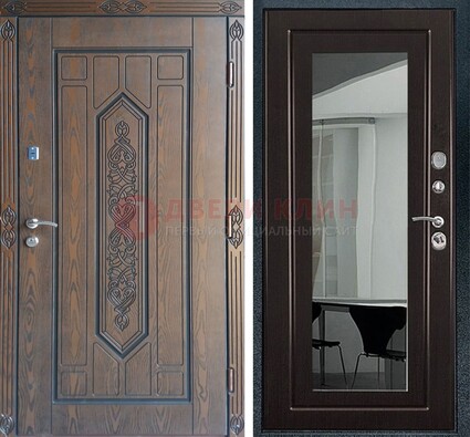 Уличная коричневая дверь c виноритом и МДФ Венге с зеркалом ДЗ-116 в Воскресенске
