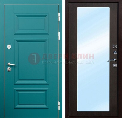 Зеленая входная дверь терморазрыв c виноритом и МДФ с зеркалом ДЗ-122 в Воскресенске
