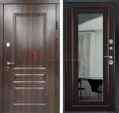 Железная коричневая дверь с МДФ Венге c зеркалом ДЗ-124 в Воскресенске