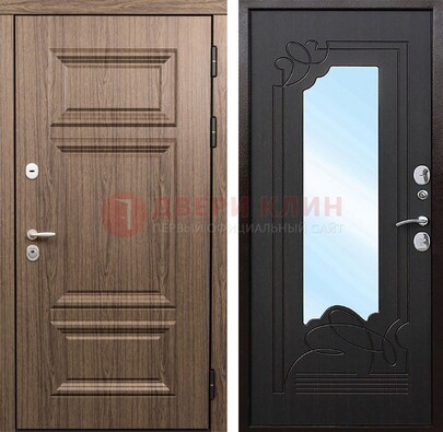 Входная коричневая дверь с зеркалом МДФ Венге ДЗ-127 в Воскресенске