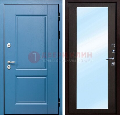 Темная коричневая входная дверь с зеркалом МДФ ДЗ-130 в Воскресенске