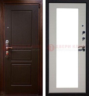 Коричневая железная дверь с панелями МДФ и зеркалом ДЗ-133 в Воскресенске