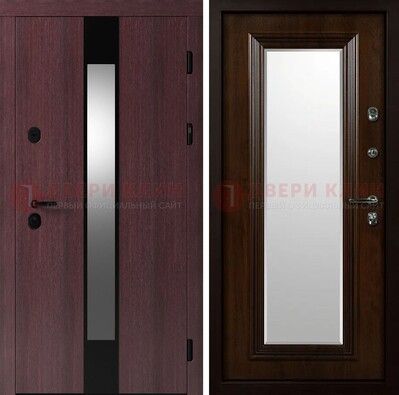 Темная стальная дверь МДФ с обеих сторон с зеркалом ДЗ-143 в Воскресенске