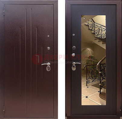 Бордовая металлическая дверь с зеркалом МДФ внутри ДЗ-17 в Воскресенске