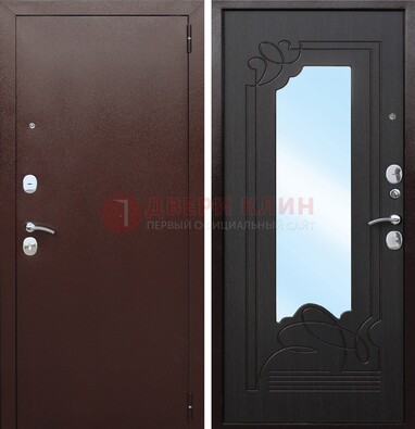 Коричневая стальная дверь с зеркалом ДЗ-18 в Воскресенске