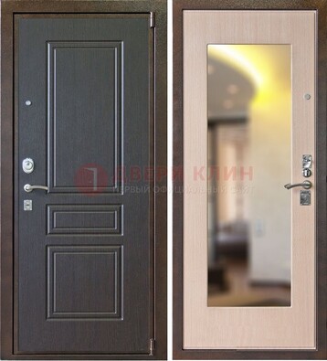Коричневая стальная дверь с зеркалом МДФ внутри ДЗ-27 в Воскресенске