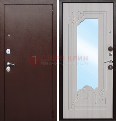 Коричневая металлическая дверь с зеркалом МДФ внутри ДЗ-33 в Воскресенске