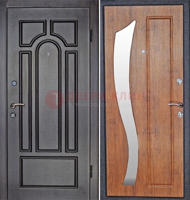 Темная железная дверь с зеркалом ДЗ-35 в Воскресенске