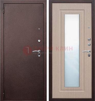 Коричневая стальная дверь с зеркалом МДФ внутри ДЗ-38 в Воскресенске