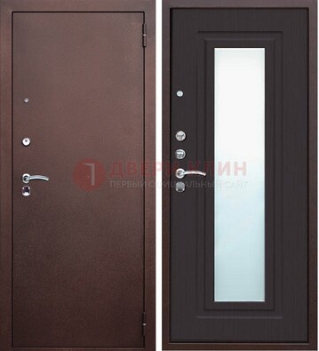 Коричневая металлическая дверь с зеркалом ДЗ-43 в Воскресенске