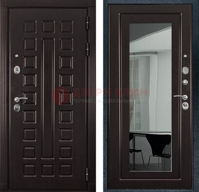 Темная металлическая дверь с зеркалом МДФ внутри ДЗ-4 в Воскресенске