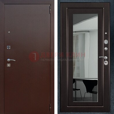 Металлическая дверь с порошковым напылением с МДФ и зеркалом ДЗ-61 в Воскресенске