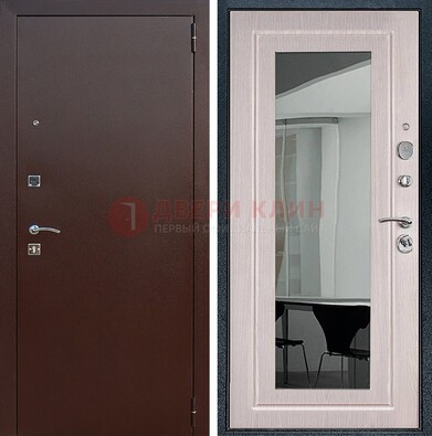Входная дверь с порошковым напылением Медный антик/Белый дуб с зеркалом ДЗ-63 в Воскресенске