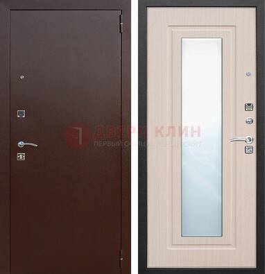Входная дверь с порошковым покрытием филенчатой МДФ и зеркалом ДЗ-65 в Воскресенске
