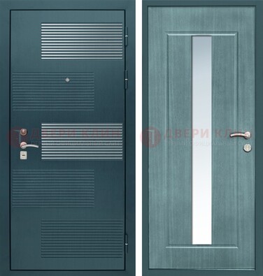 Входная дверь с зеркальной вставкой внутри с голубым МДФ с зеркалом ДЗ-71 в Воскресенске