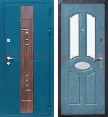 Голубая металлическая дверь МДФ с тремя зеркальными вставками ДЗ-78 в Воскресенске