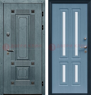 Голубая филенчатая дверь с МДФ и зеркальными вставками внутри ДЗ-80 в Воскресенске