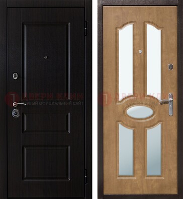 Входная темная дверь МДФ с узором и зеркалом ДЗ-89 в Воскресенске