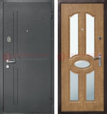 Железная серая дверь с порошковым напылением и МДФ с зеркалом ДЗ-90 в Воскресенске