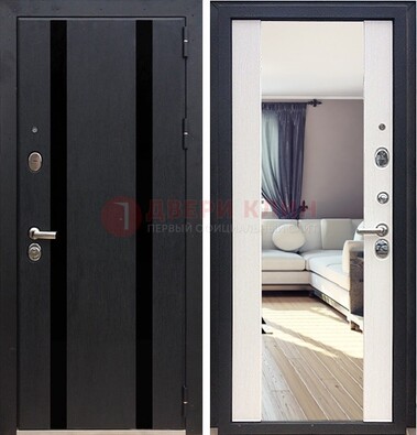 Черная входная дверь с зеркалом МДФ внутри ДЗ-9 в Воскресенске