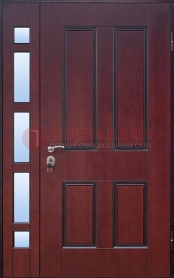 Красная входная полуторная дверь со стеклом ПЛ-10 в Воскресенске