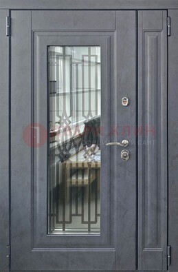 Серая стальная дверь Винорит со стеклом и ковкой ПЛ-29 в Воскресенске