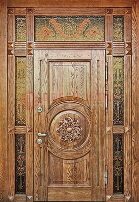 Дизайнерская стальная дверь с массивом дуба и витражом ВЖ-13 в Воскресенске