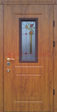 Железная дверь с МДФ и витражом ВЖ-24 в Воскресенске