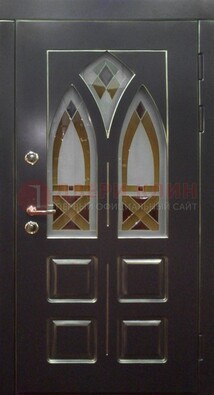 Чёрная железная дверь с МДФ и витражом ВЖ-27 в Воскресенске