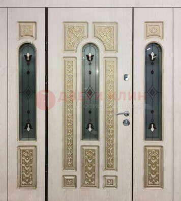 Светлая железная дверь с МДФ и витражом ВЖ-34 в Воскресенске