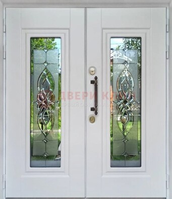 Двухстворчатая железная дверь с витражом ВЖ-7 в Воскресенске